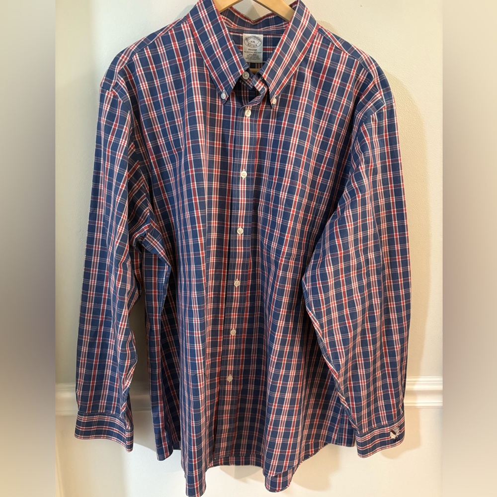 Brooks Brothers Non Iron Regent red/white/blue button down long sleeve shirt XXL